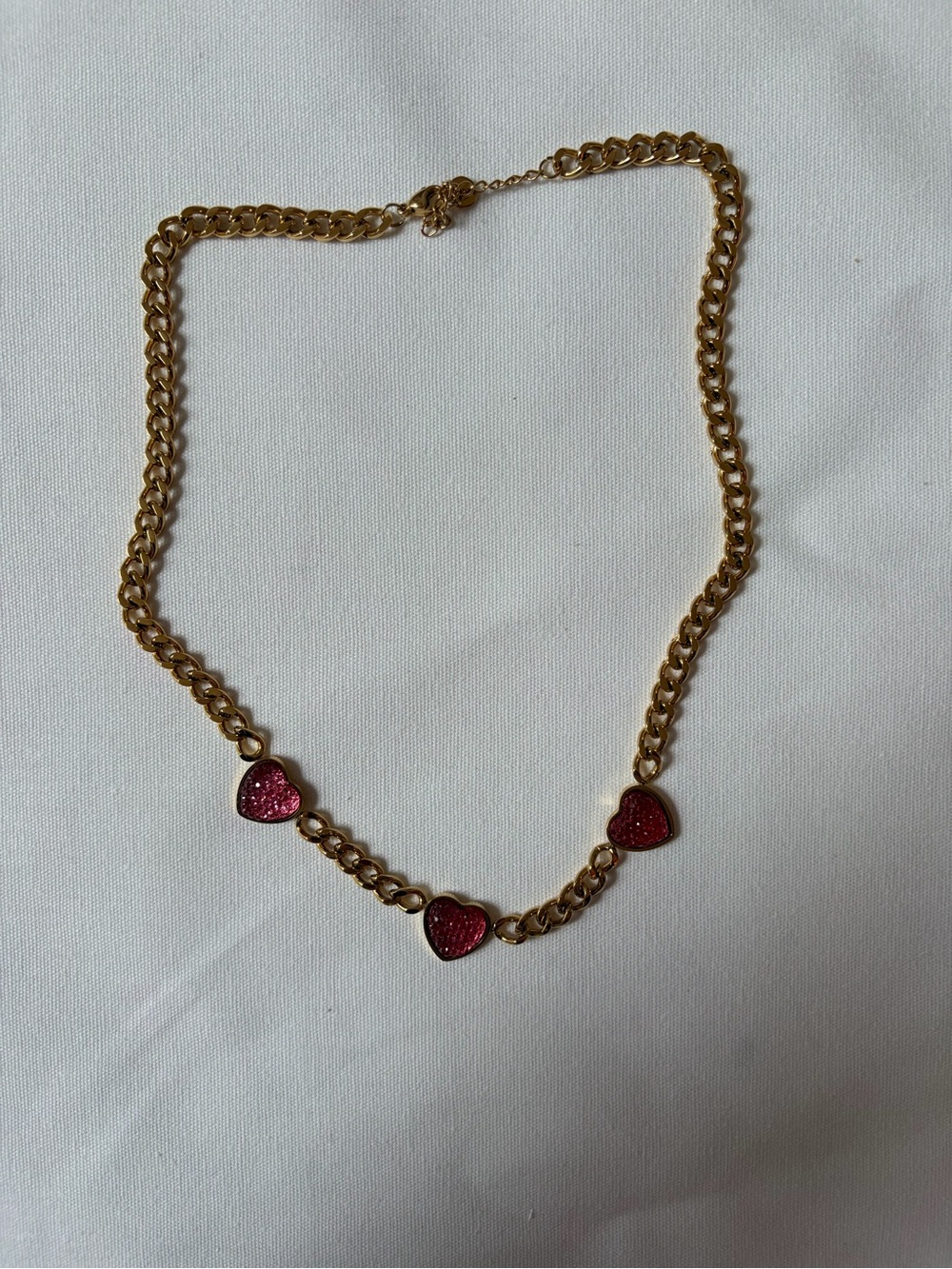 Gold Chain Necklace with Pink Heart Charms - Women Jewelry